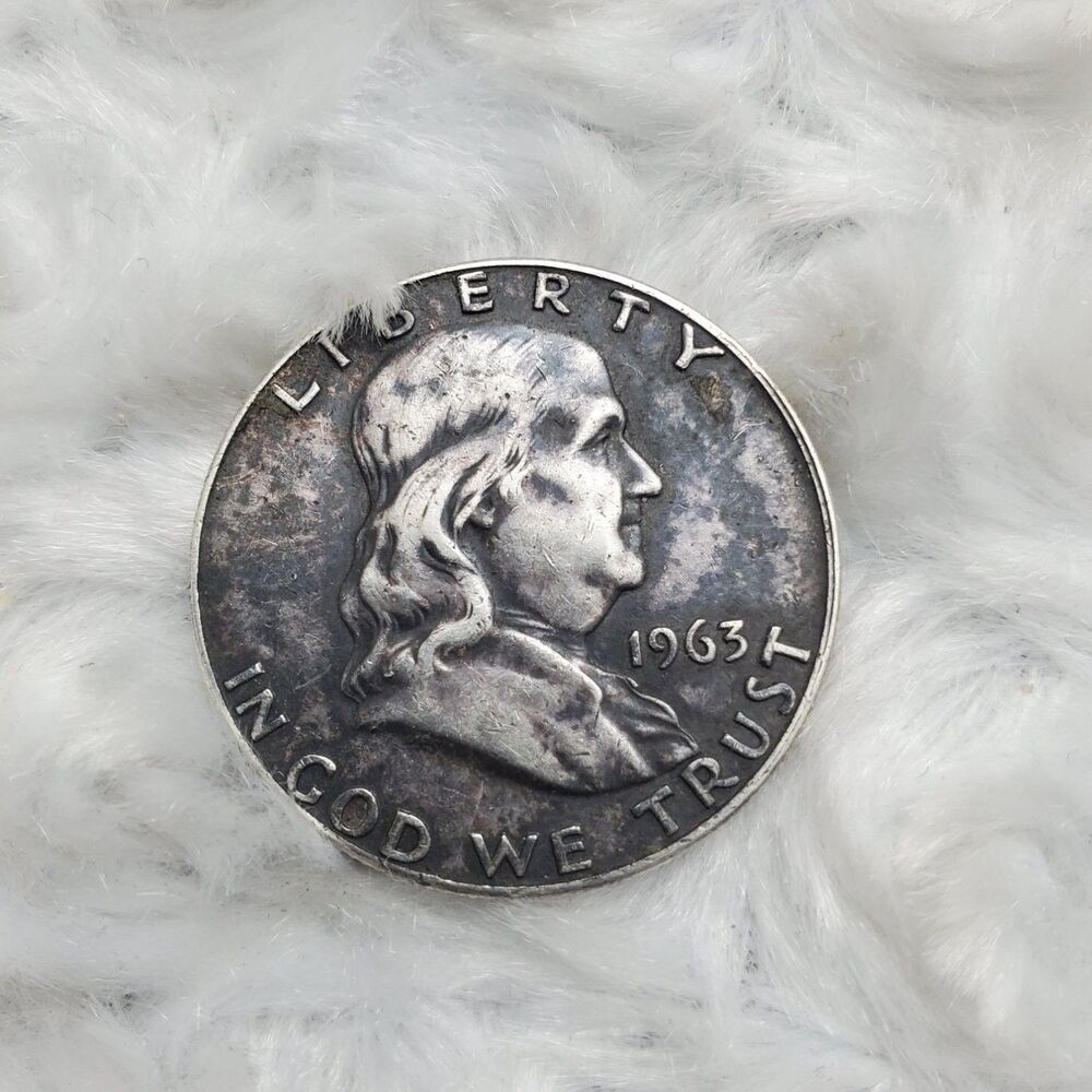 U.S. Mint Franklin Half Dollar Coin 1963 90 Composition Reeded Edge